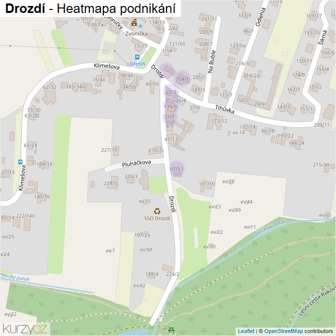 Mapa Drozdí - Firmy v ulici.