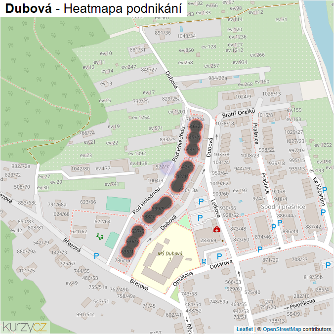 Mapa Dubová - Firmy v ulici.