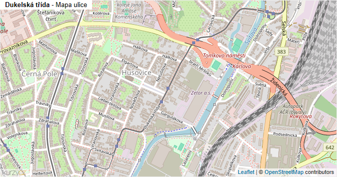 Dukelská třída - mapa ulice
