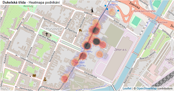 Dukelská třída - mapa podnikání