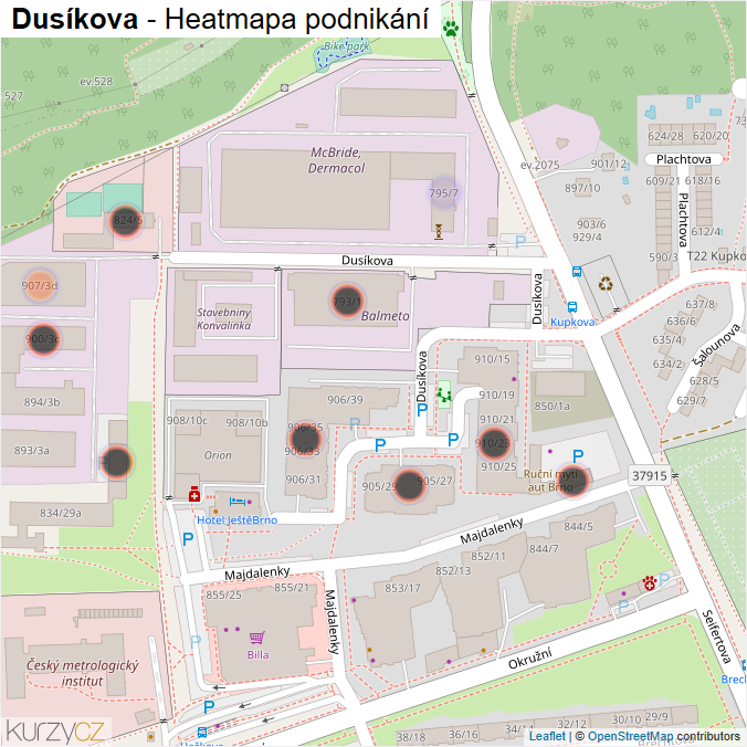 Mapa Dusíkova - Firmy v ulici.