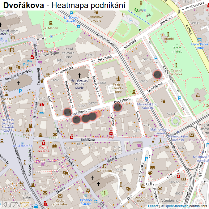 Mapa Dvořákova - Firmy v ulici.