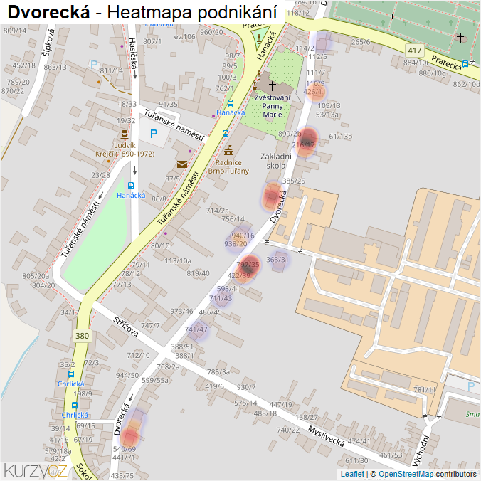 Mapa Dvorecká - Firmy v ulici.