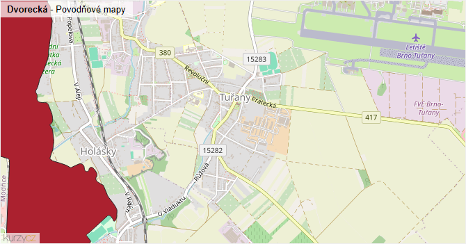 Dvorecká - záplavové mapy stoleté vody