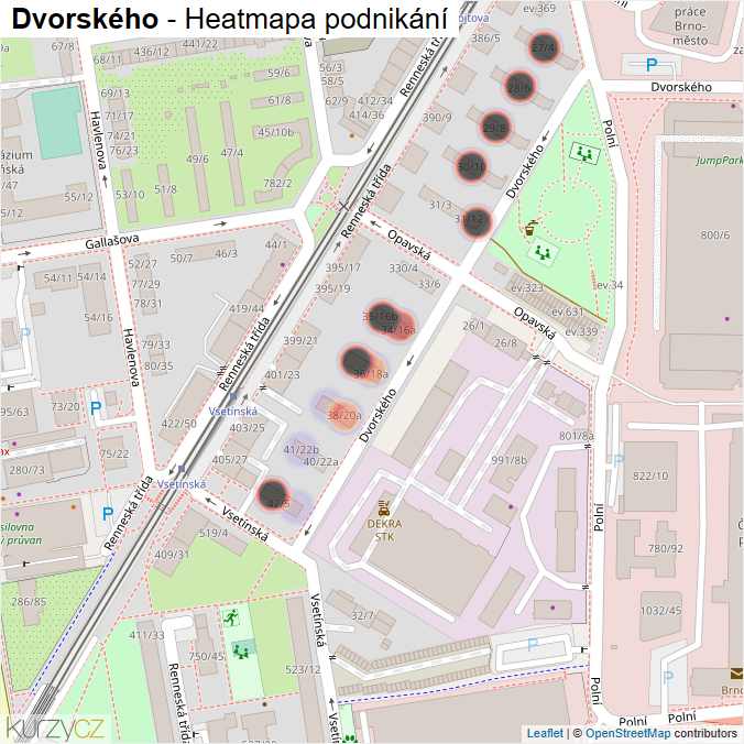 Mapa Dvorského - Firmy v ulici.