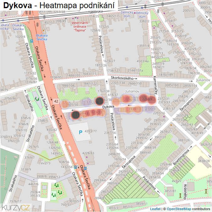 Mapa Dykova - Firmy v ulici.