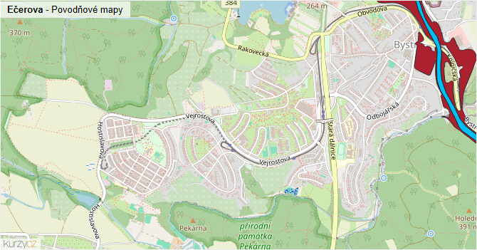 Ečerova - záplavové mapy stoleté vody