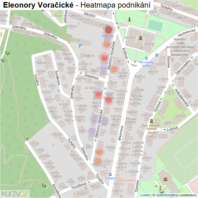 Mapa Eleonory Voračické - Firmy v ulici.
