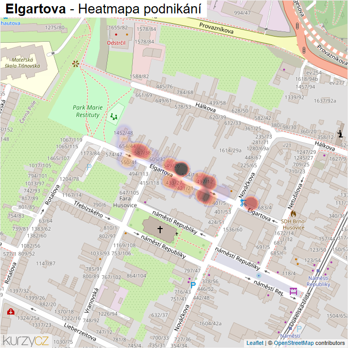 Mapa Elgartova - Firmy v ulici.