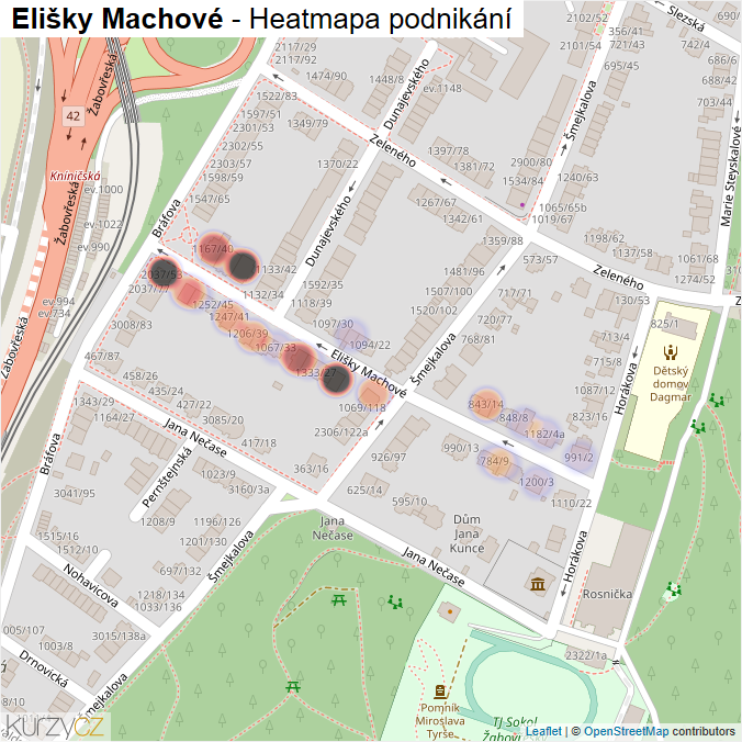 Mapa Elišky Machové - Firmy v ulici.