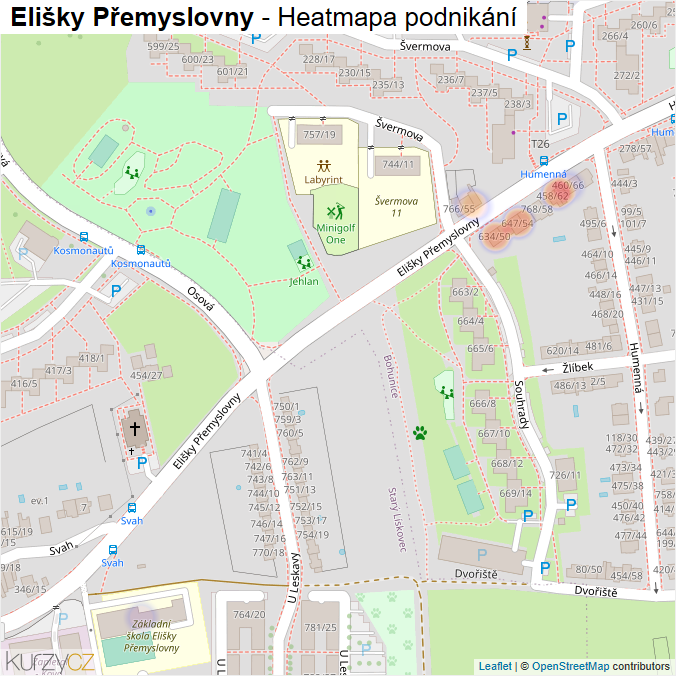 Mapa Elišky Přemyslovny - Firmy v ulici.