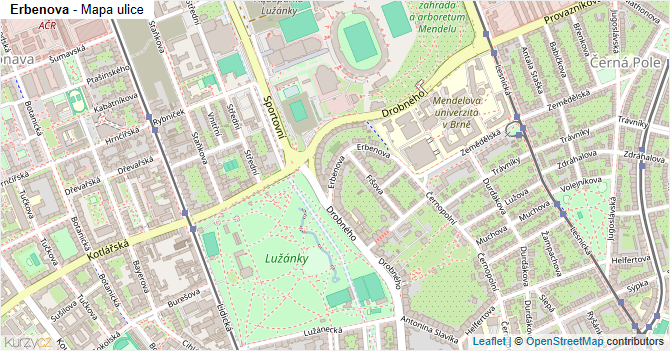 Erbenova - mapa ulice