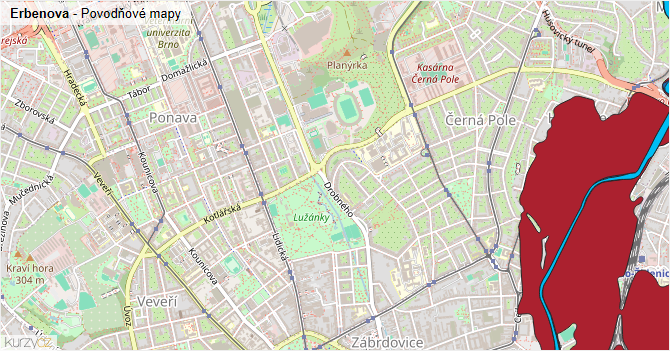 Erbenova - záplavové mapy stoleté vody