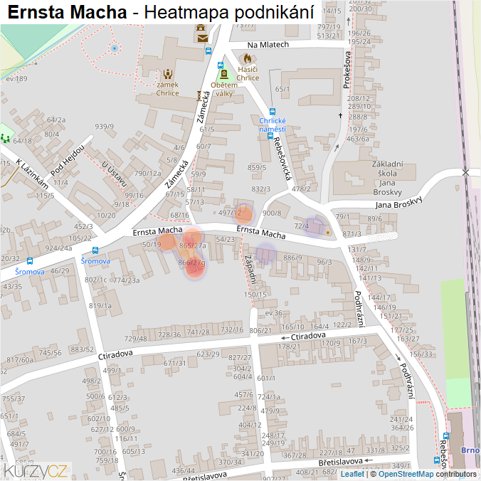 Mapa Ernsta Macha - Firmy v ulici.