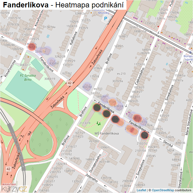 Mapa Fanderlíkova - Firmy v ulici.