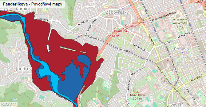 Fanderlíkova - záplavové mapy stoleté vody