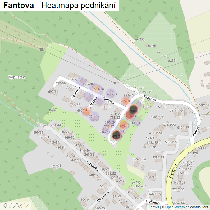 Mapa Fantova - Firmy v ulici.
