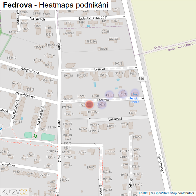Mapa Fedrova - Firmy v ulici.