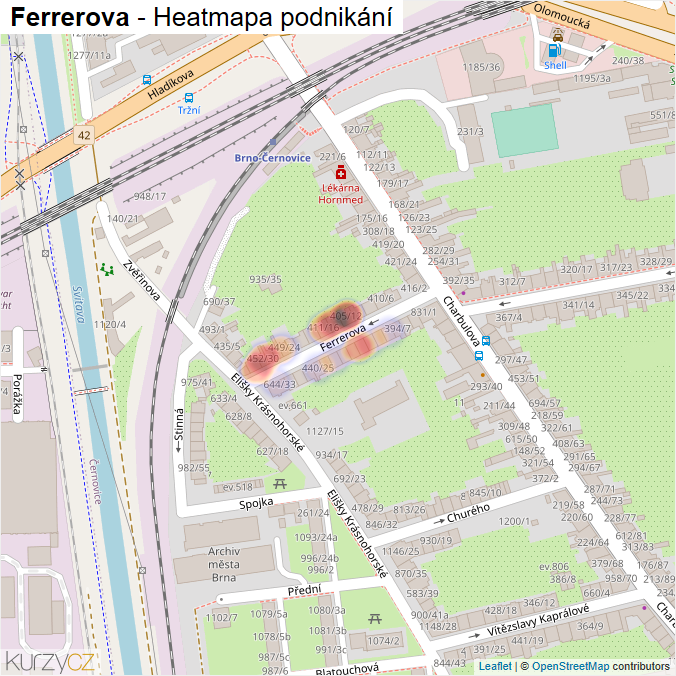 Mapa Ferrerova - Firmy v ulici.