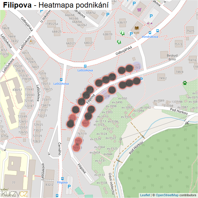 Mapa Filipova - Firmy v ulici.