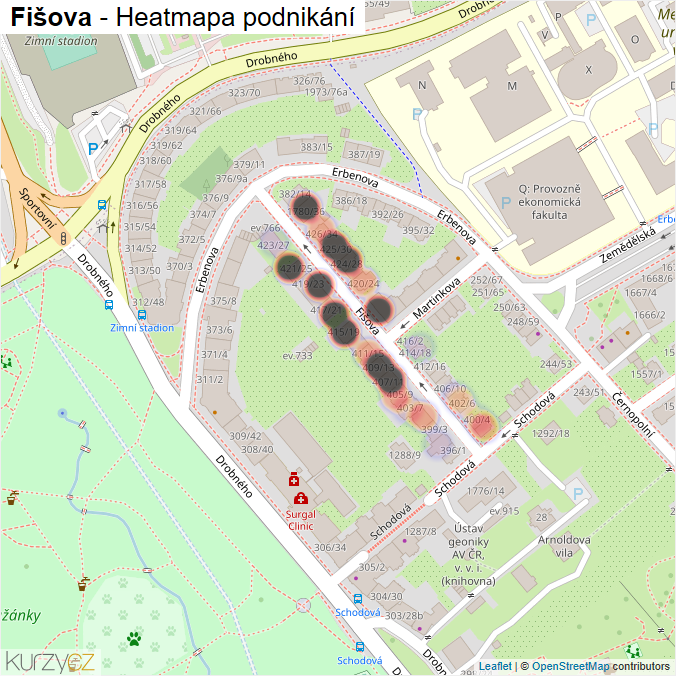 Mapa Fišova - Firmy v ulici.