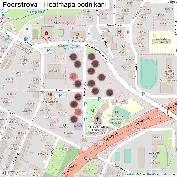 Mapa Foerstrova - Firmy v ulici.