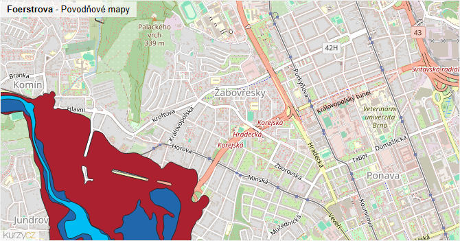 Foerstrova - záplavové mapy stoleté vody
