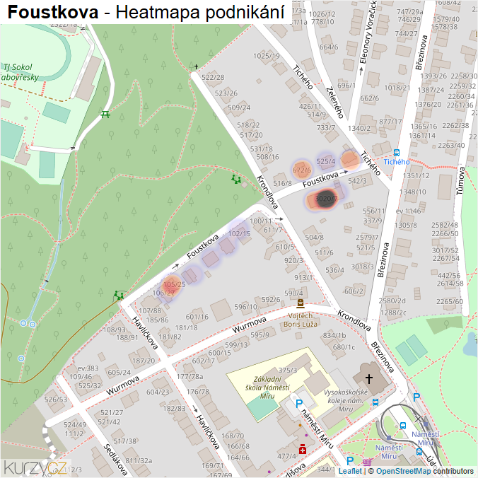 Mapa Foustkova - Firmy v ulici.