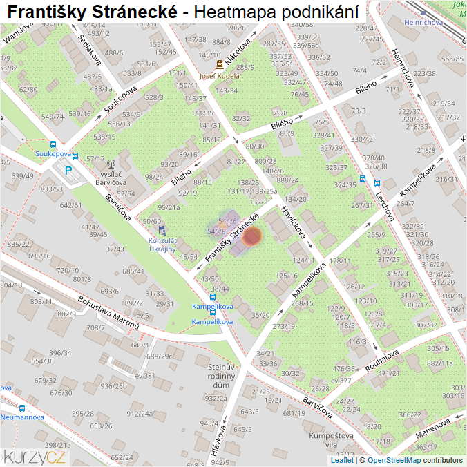 Mapa Františky Stránecké - Firmy v ulici.