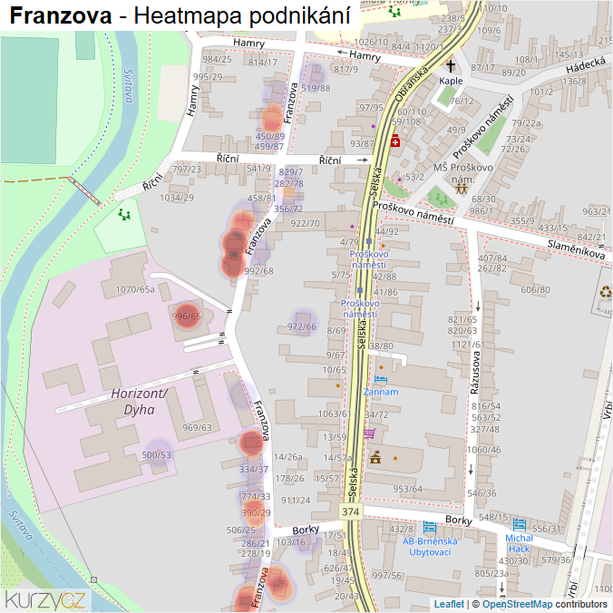 Mapa Franzova - Firmy v ulici.