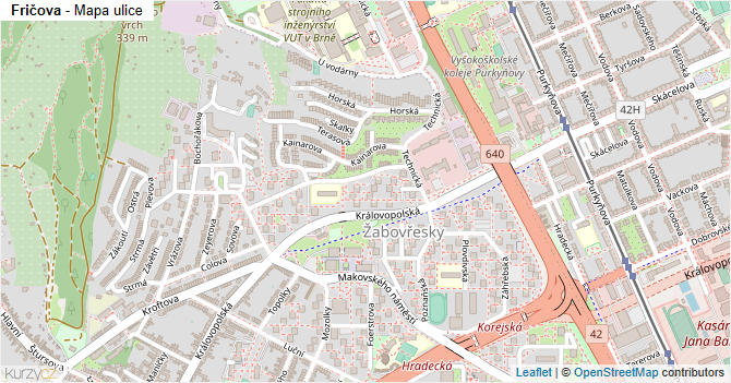 Fričova - mapa ulice