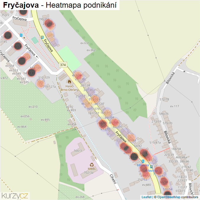 Mapa Fryčajova - Firmy v ulici.