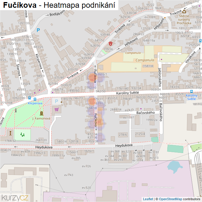 Mapa Fučíkova - Firmy v ulici.