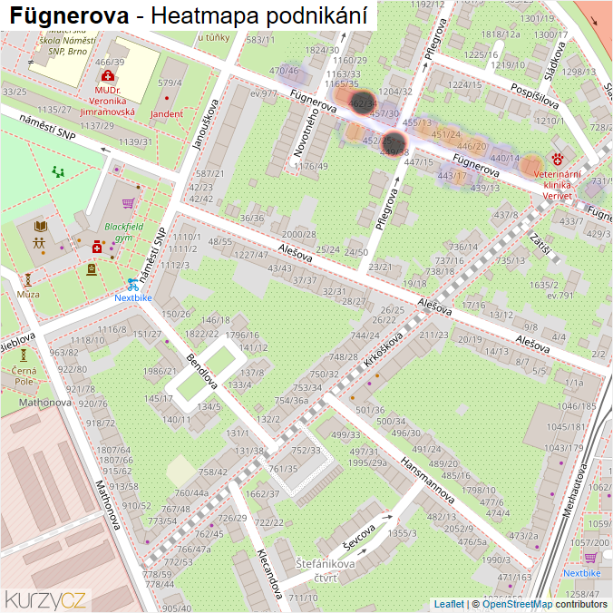 Mapa Fügnerova - Firmy v ulici.