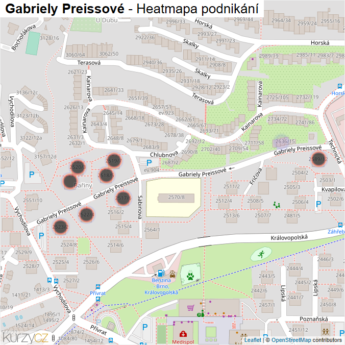 Mapa Gabriely Preissové - Firmy v ulici.