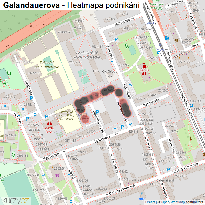 Mapa Galandauerova - Firmy v ulici.