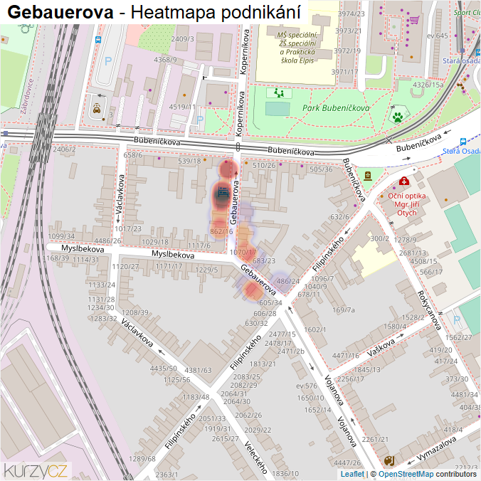 Mapa Gebauerova - Firmy v ulici.