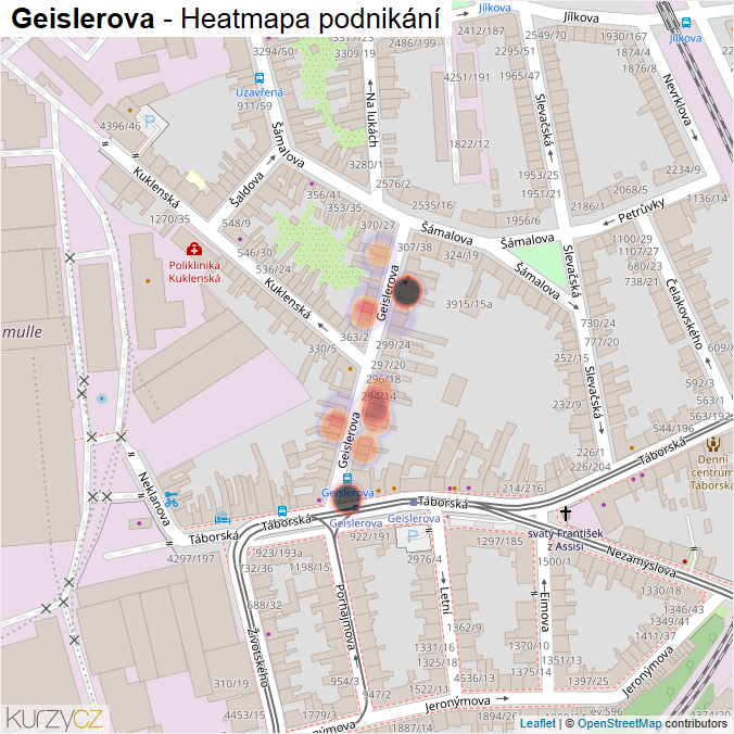 Mapa Geislerova - Firmy v ulici.