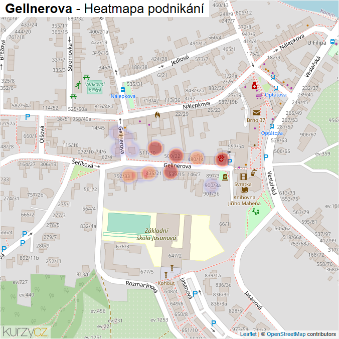 Mapa Gellnerova - Firmy v ulici.