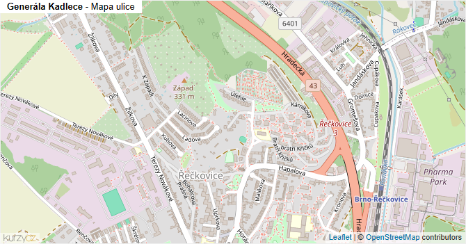 Generála Kadlece - mapa ulice