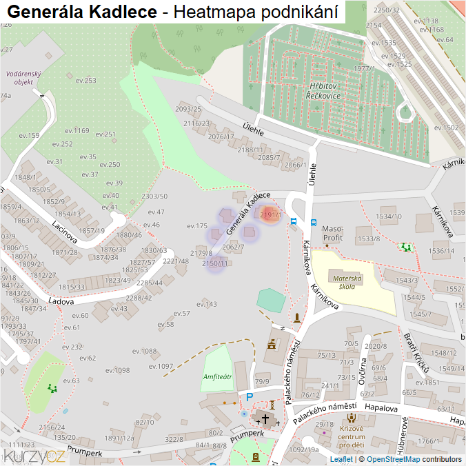 Mapa Generála Kadlece - Firmy v ulici.