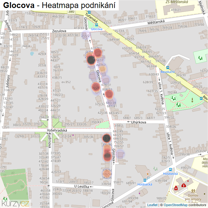 Mapa Glocova - Firmy v ulici.