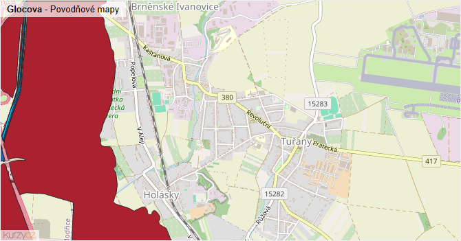 Glocova - záplavové mapy stoleté vody