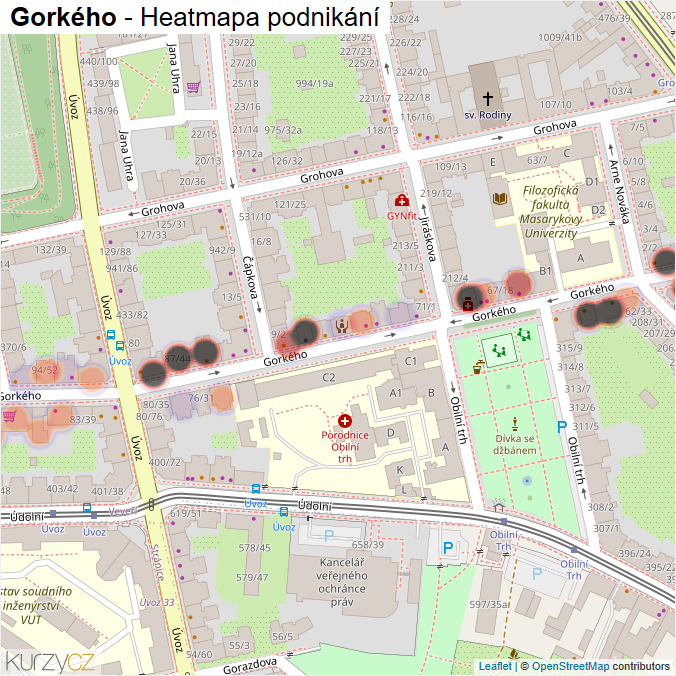 Mapa Gorkého - Firmy v ulici.