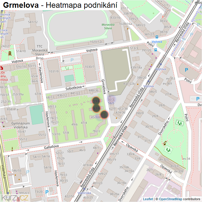 Mapa Grmelova - Firmy v ulici.