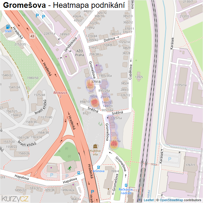 Mapa Gromešova - Firmy v ulici.