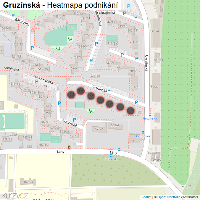 Mapa Gruzínská - Firmy v ulici.