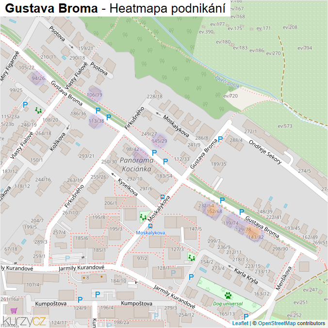 Mapa Gustava Broma - Firmy v ulici.