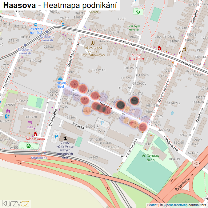 Mapa Haasova - Firmy v ulici.