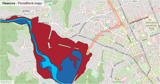 Haasova - záplavové mapy stoleté vody